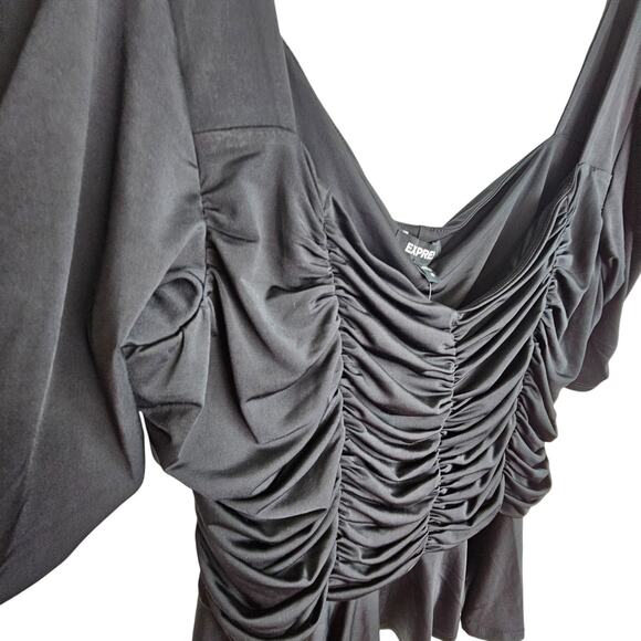 Express Blouse Peplum Blouse Puff Sleeve Blouse Ruched Blouse XL Black NEW - Picture 6 of 11